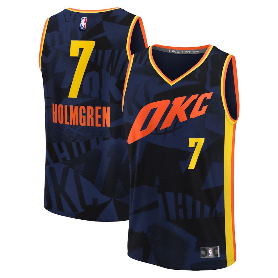 Men Oklahoma City Thunder 7 Chet Holmgren Fanatics Branded Navy City Edition 2023-24 Fast Break NBA Jersey